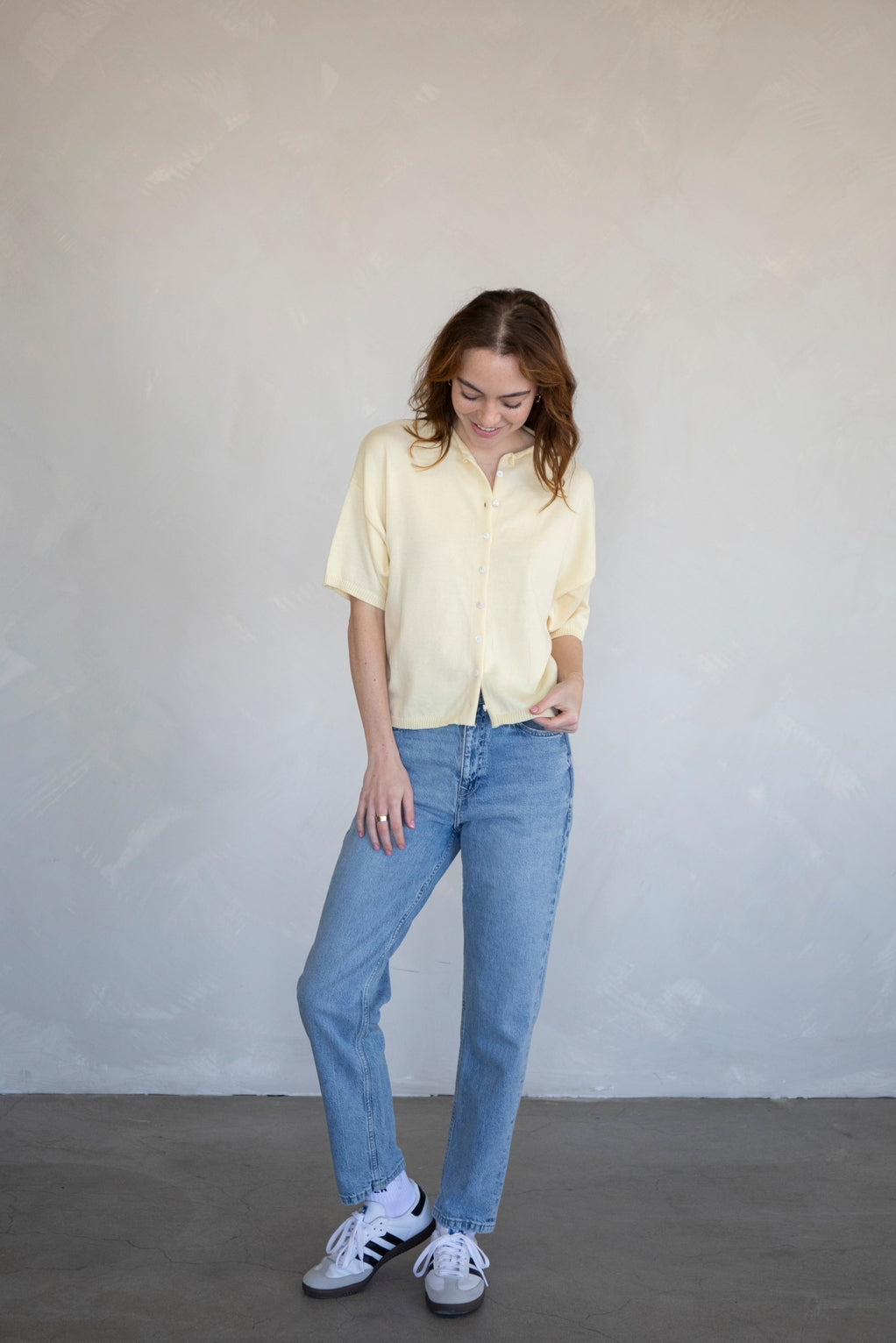 Col. 4:6 Butter Yellow short sleeve button up cardigan