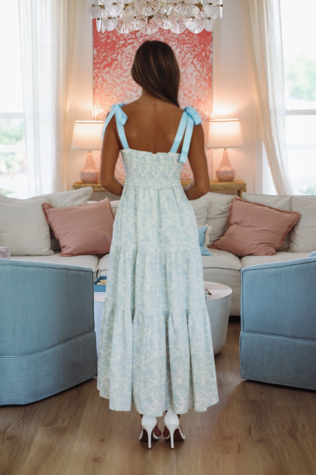 Acts 13:38-39 Cream & Blue Floral Dress