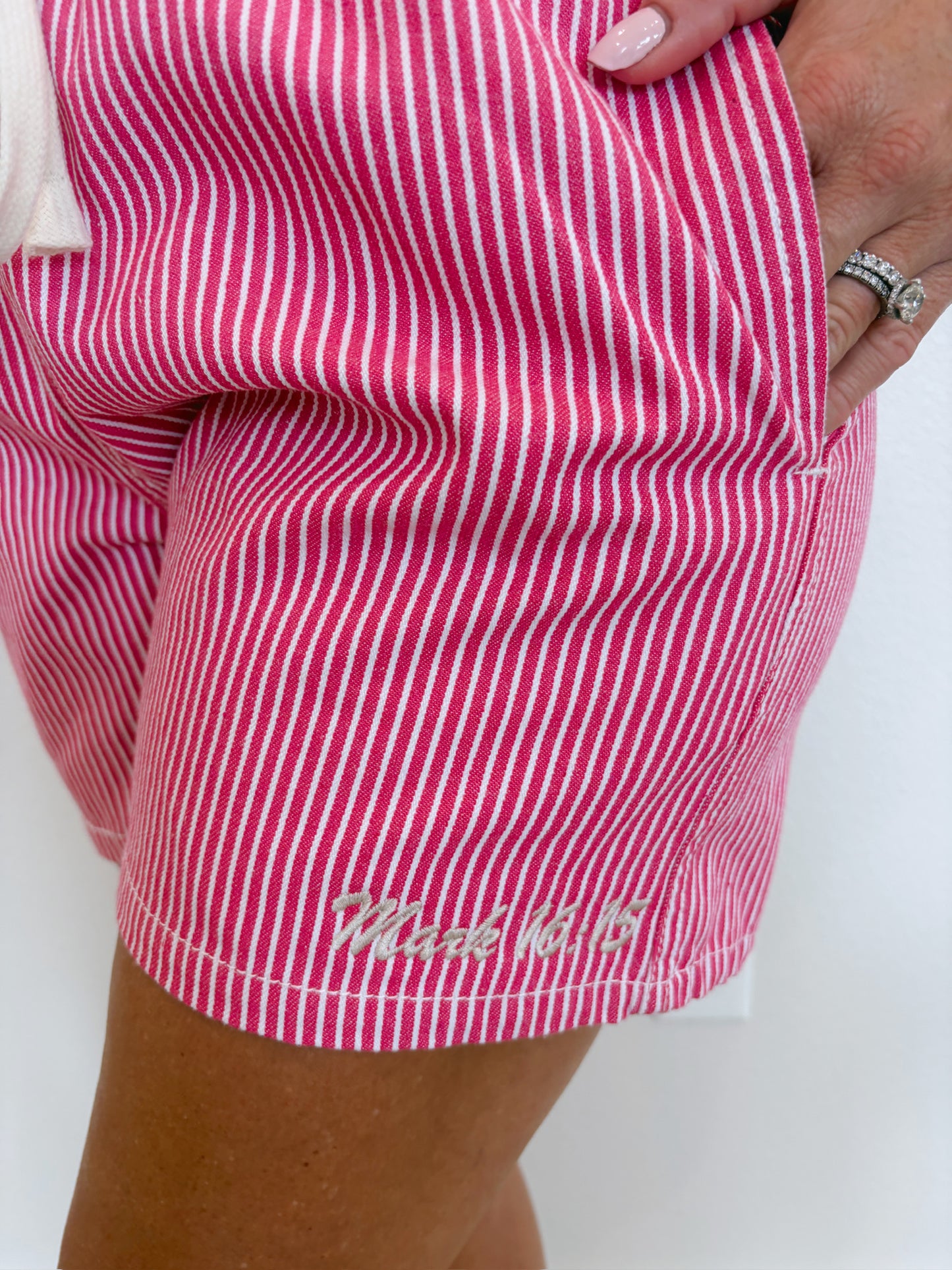 Mark 16:15 Pink Stripe Drawstring Waist Denim Shorts