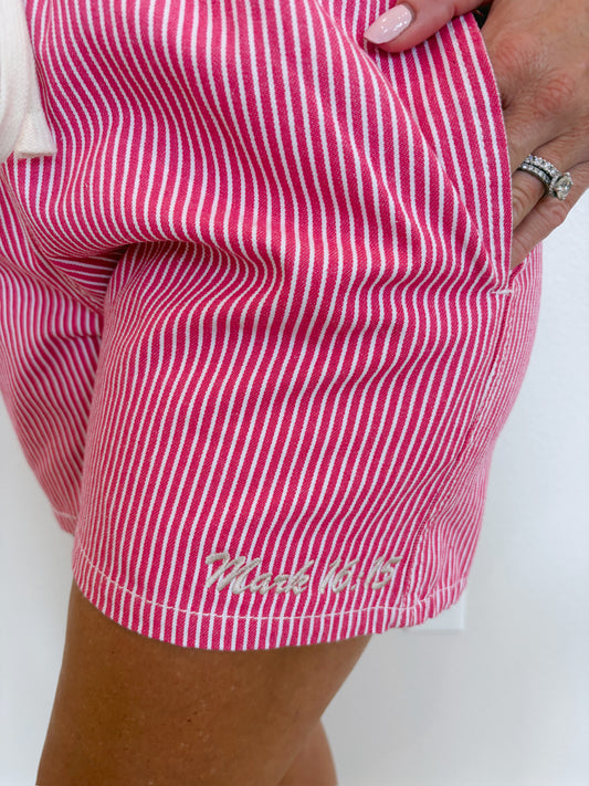 Mark 16:15 Pink Stripe Drawstring Waist Denim Shorts