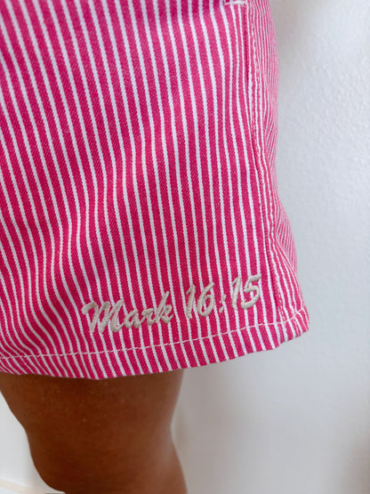 Mark 16:15 Pink Stripe Drawstring Waist Denim Shorts
