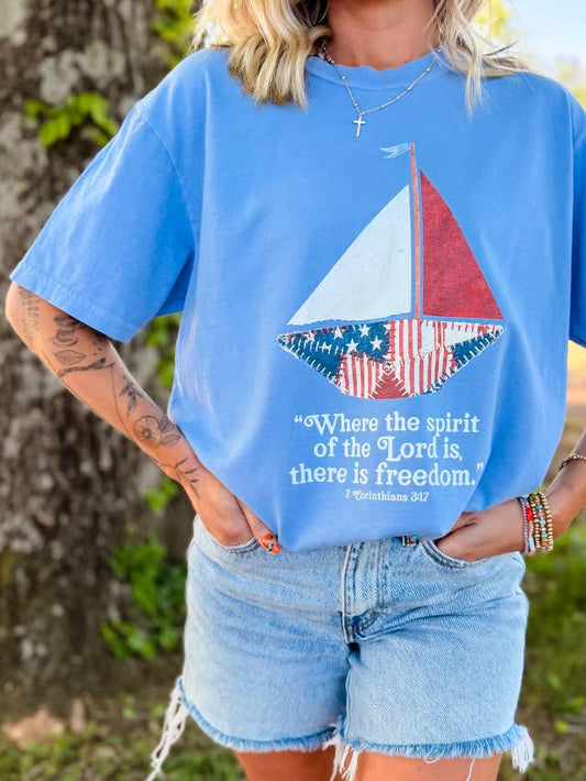 Patchwork sailboat tee