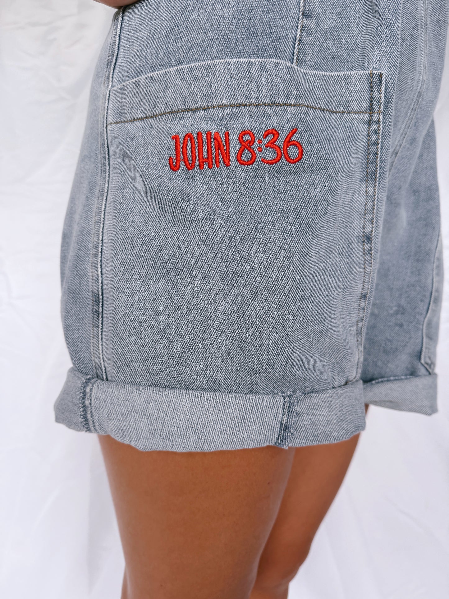 John 8:36 Denim Overall Romper