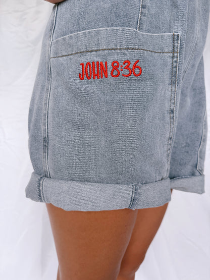 John 8:36 Denim Overall Romper