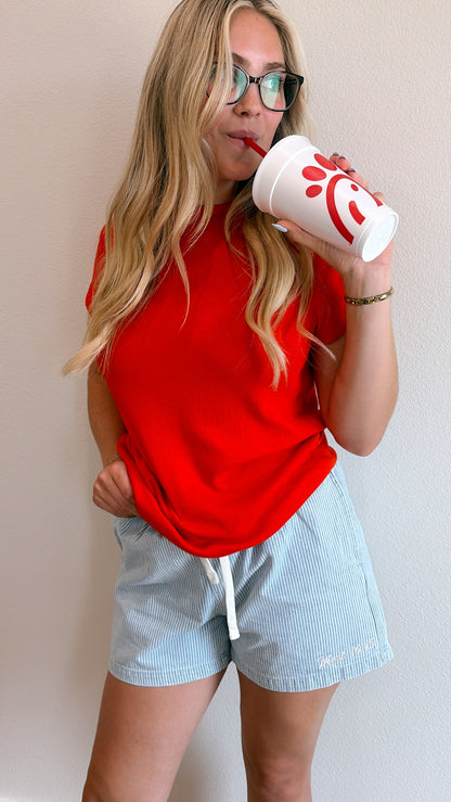 Mark 16:15 Light Blue Stripe Drawstring Waist Denim Shorts