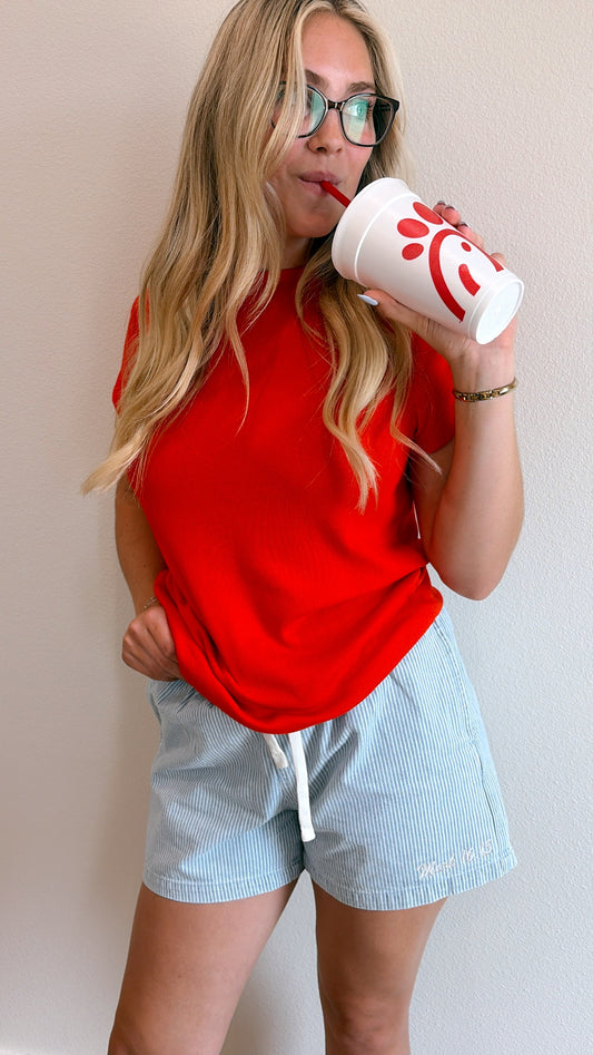 Mark 16:15 Light Blue Stripe Drawstring Waist Denim Shorts