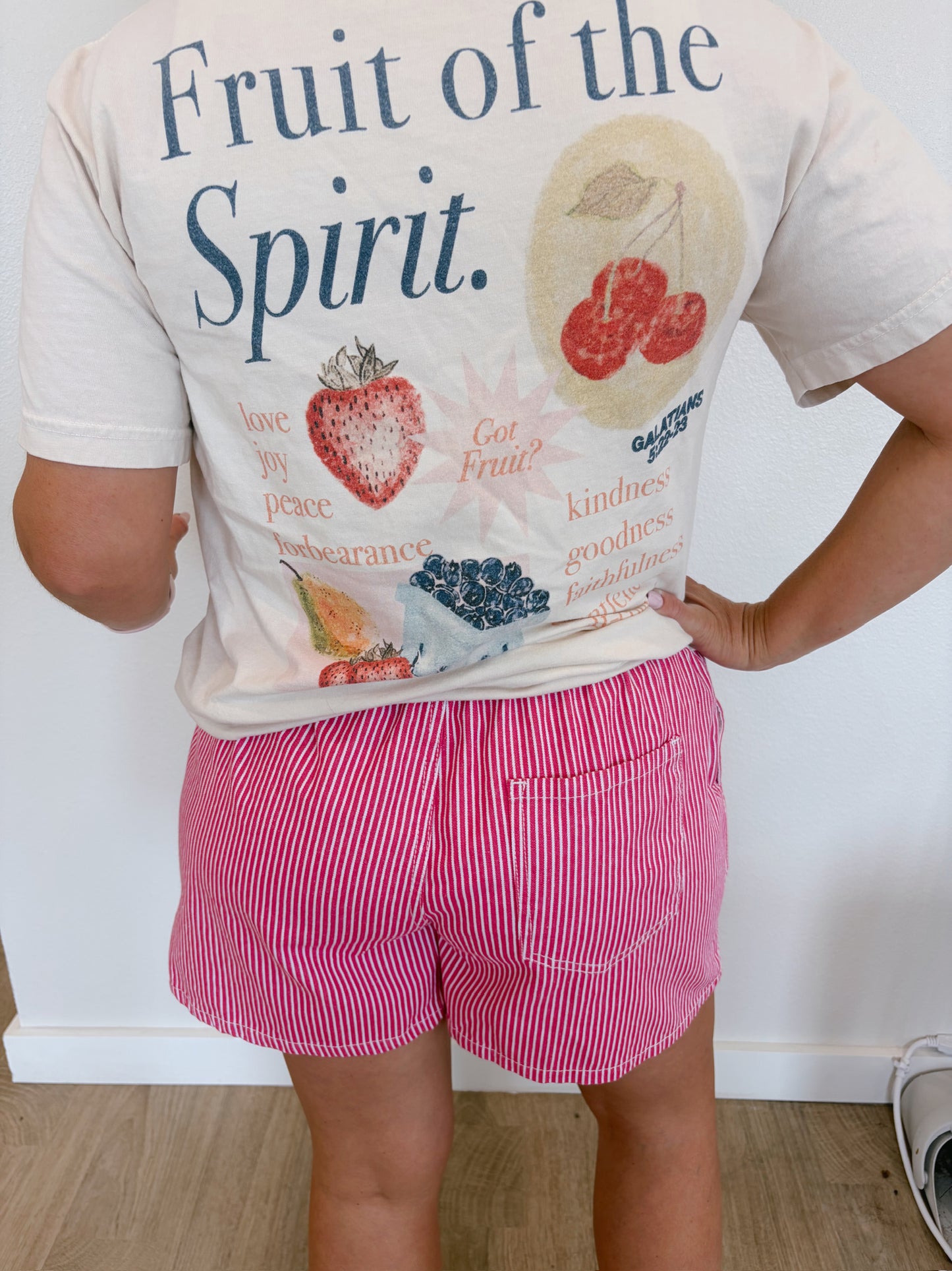Mark 16:15 Pink Stripe Drawstring Waist Denim Shorts