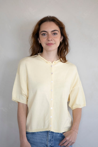 Col. 4:6 Butter Yellow short sleeve button up cardigan