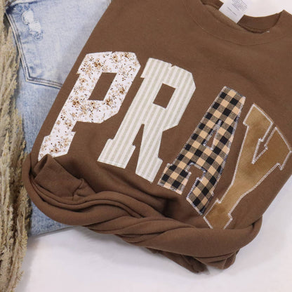 Embroidered Mocha “Pray” Sweatshirt