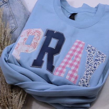 Embroidered Light Blue “Pray” Sweatshirt