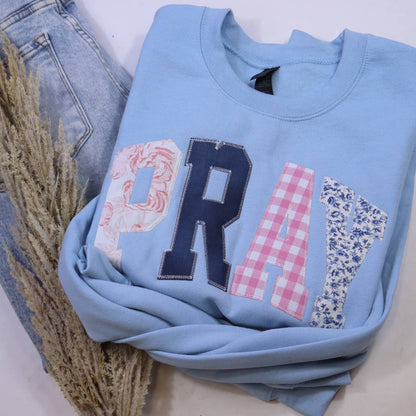 Embroidered Light Blue “Pray” Sweatshirt