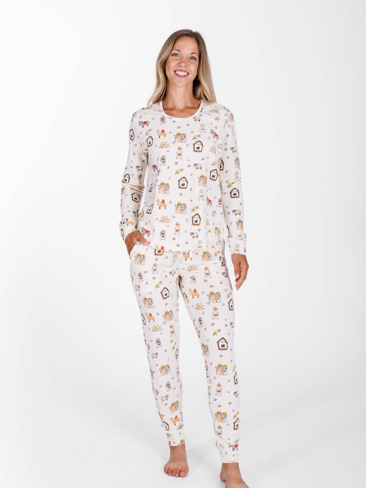 Away in A Manger Womens Jogger Pj Set Cotton