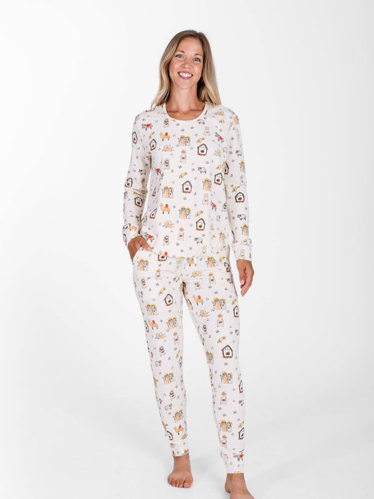 Away in A Manger Womens Jogger Pj Set Cotton