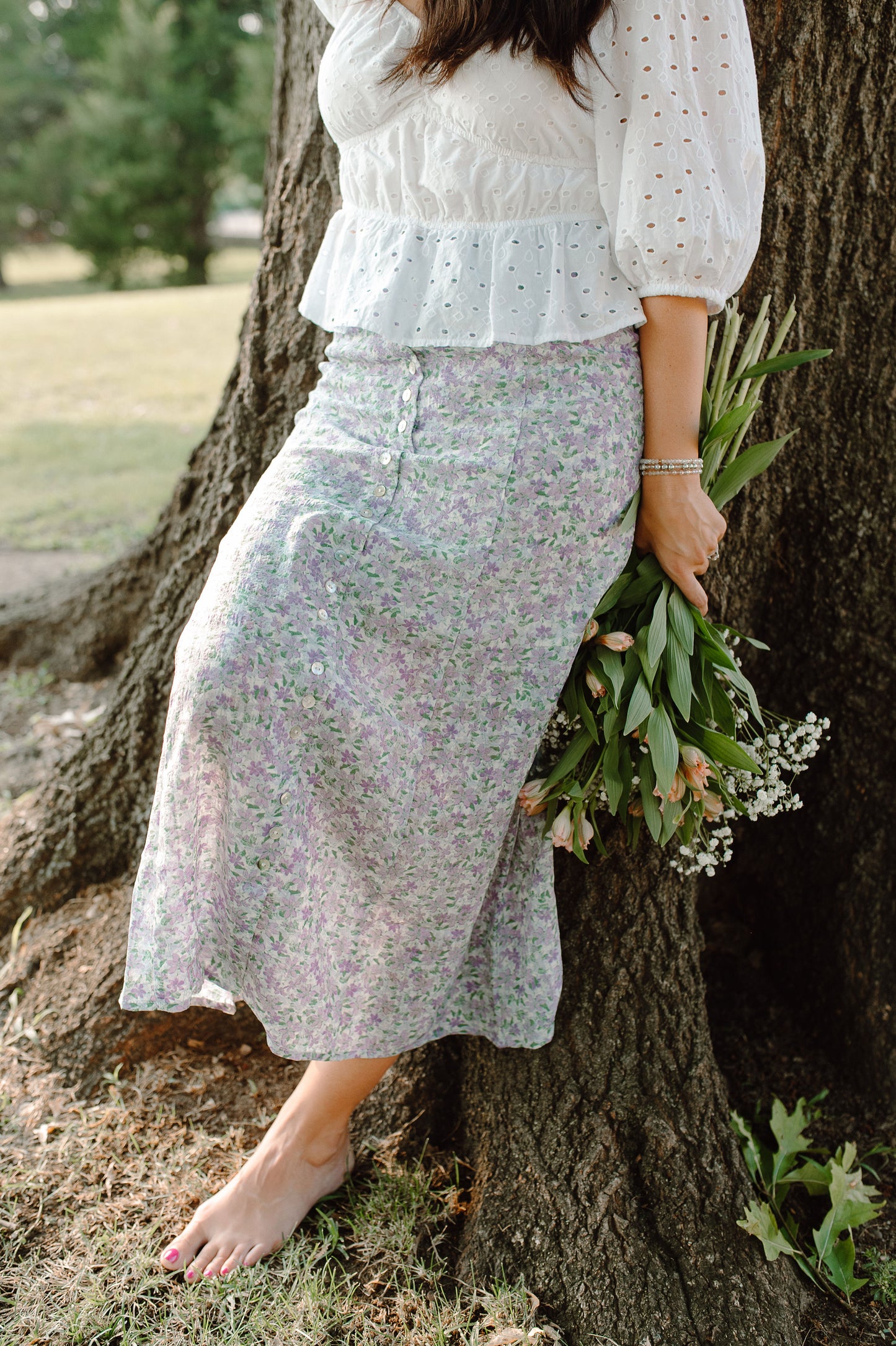 Delicate Floral Midi Skirt