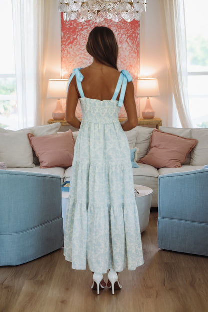 Acts 13:38-39 Cream & Blue Floral Dress