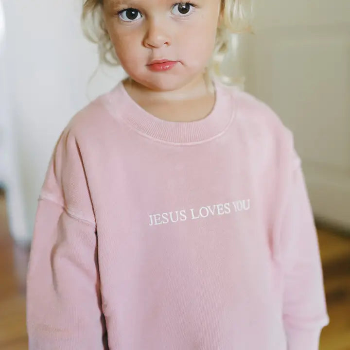 “Jesus loves me” little girl crewneck